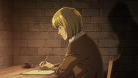 Armin writes down Eren's recount