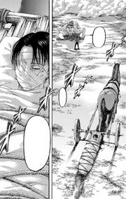 Hange shows an injured Levi to Pieck and Magath