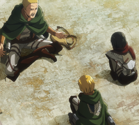 Hannes comforts Armin and Mikasa