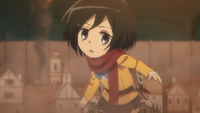 Mikasa watches Eren insert the key