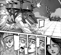 The Cart Titan and its gunners engage the Survey Corps