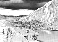 The soldiers stop at the first oasis outside the Wall