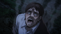 Eren's dad, Grisha Jaeger injecting him with Titan serum as a child