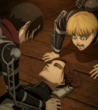 Mikasa and Armin watch Sasha pass away