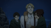 Levi and Hange holding Nicolo hostage