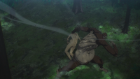 The Beast Titan hurls projectiles at Levi