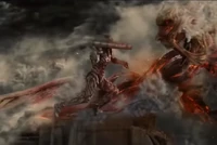 The White Titan lunges towards the Colossal Titan