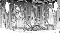 Ymir watches Historia drag Daz through the snow