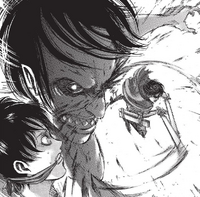 Eren watches as Mikasa strikes Ymir