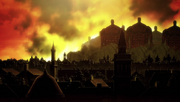 The Rumbling devastating and trampling Marleyan cities to dust