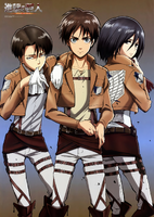 Eren, Levi, and Mikasa
