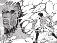 Eren faces the Colossus Titan