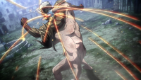 Eren strikes the Armored Titan's head