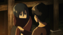 Mikasa receives the red scarf