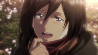 Mikasa thanks Eren for wrapping his scarf around her