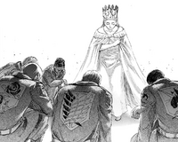 Erwin kneels before the new queen