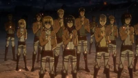 Mikasa among the new Scout Regiment members
