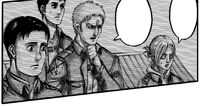 Reiner, Bertolt and Annie are waiting for the Titans to gather in Trost