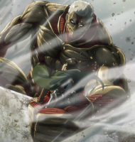 Eren is grabbed by the Armored Titan