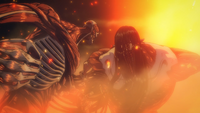 Eren fights Armin in Titan form