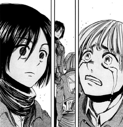 Armin informa Mikasa della morte di Eren.