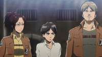 Hange and Miche escort Eren