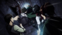 Levi kicks the basement's door open