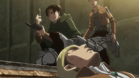 Erwin rests as Levi prepares the Titan injection