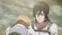 Armin sees Mikasa and grieves over Eren