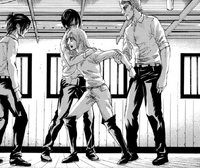 Jean and Mikasa restrain Annie in her distress