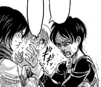 Mikasa stops Eren from hitting himself