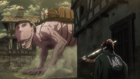 Reiner is picked up by the Cart Titan