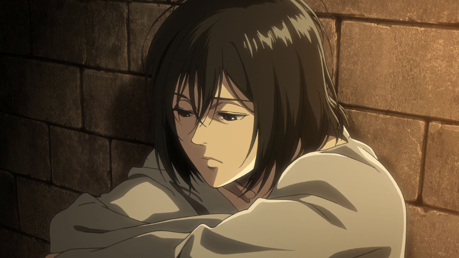 Mikasa mostra o símbolo da família Azumabito - Shingeki no Kyojin 4  Temporada Episódio 10 