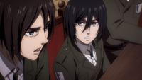 Mikasa hears Eren object to the rumbling plan