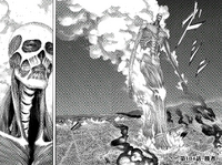 Armin's Colossus Titan destroys a harbor in Marley