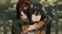 Hanji hält Mikasa fest