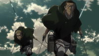 Keiji and Goggles chase the Armored Titan