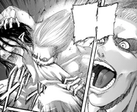 Jaw Titan bites Attack Titan's nape