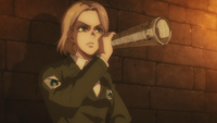 Hitch startles Armin as he tries to touch Annie's crystal