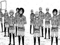 Ymir among the new Survey Corps' members