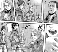 Hange watches Squad Levi apologize to Eren