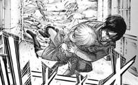 Mikasa protects Armin from the explosion