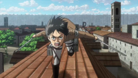 Eren charges at the Titan that ate Thomas