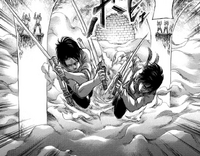 Levi and Mikasa attack the Reiss Chapel