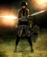 Eren as Mikasa threatens the soldiers
