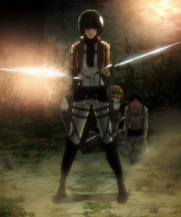 Mikasa threatens the soldiers