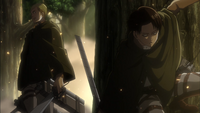 Erwin has Levi refill his gas and blades