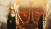 As the Colossal Titan attacking Shiganshina District