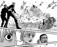 Eren is attacked by the Jaw Titan