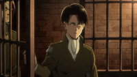 Hange watches Levi free Eren from his cell